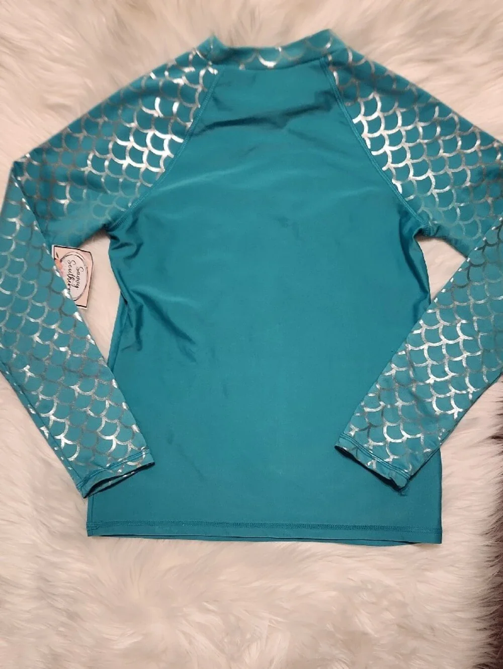 Mermaid At Heart Teal Rash Guard Top - Girls Size 10-12 - Like New